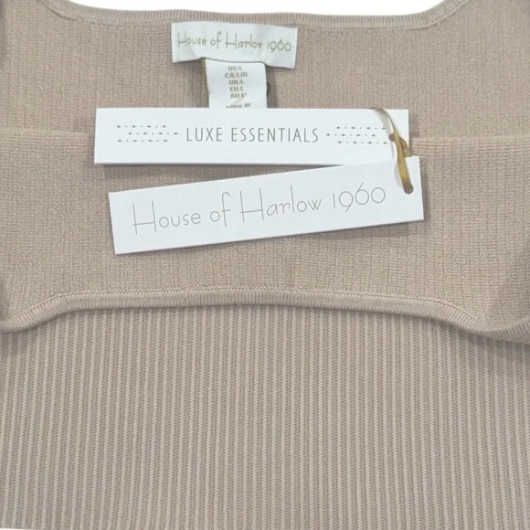HOUSE OF HARLOW 1960 Ribbed Sculpt Knit Crop Top Luxe Essentials Taupe NWT Large - Picture 3 of 3